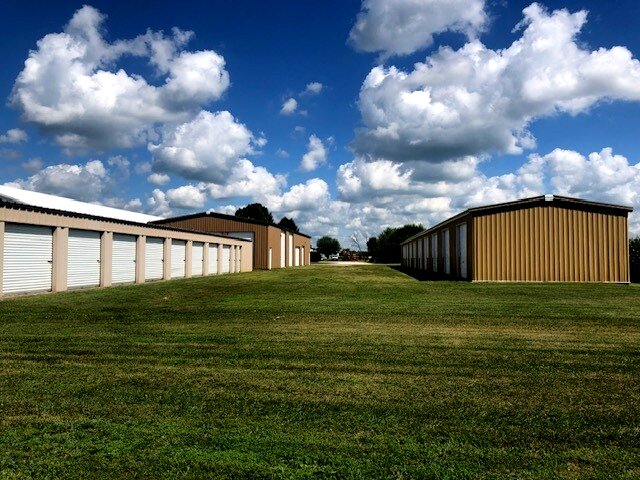 Row of drive-up storage units at Mendota Storage